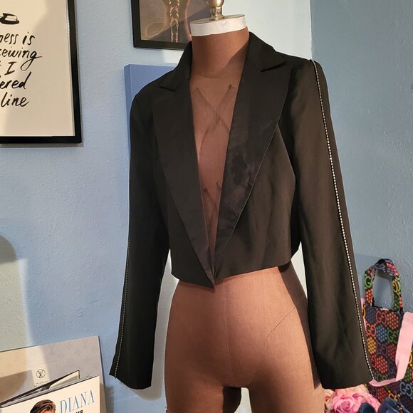 Naked Wardrobe Cropped Tuxedo Rhinestone Trim Jacket - Picture 1 of 8